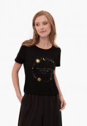 Bawełniana koszulka T-ASTRO. Czarne t-shirty damskie Volcano, m, bez wzorów, z bawełny, bez kołnierzyka. Za 59.99 zł.