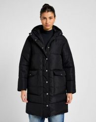 LEE DAMSKA KURTKA ZIMOWA LONG PUFFER JACKET UNIONALL BLACK 112355161 LI54008520. Czarne płaszcze damskie Lee, na zimę, l, bez wzorów, z puchu, eleganckie, bez kaptura. W wyprzedaży za 249.99 zł.