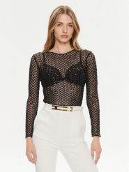 Elisabetta Franchi Body BO-014-42E2-6001 Czarny Slim Fit. Czarne bluzki damskie Elisabetta Franchi, bez wzorów, z syntetyku, bez kołnierzyka, bez ramiączek. Za 1,079.00 zł.