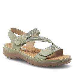 Sandały Rieker. Zielone klapki damskie Rieker, bez wzorów, bez obcasa, na płaskiej podeszwie, bez zapięcia. Za 319.99 zł.