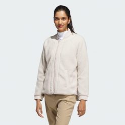 Kurtka Go-to Fleece. Białe kurtki damskie Adidas, uniwersalny, bez wzorów, z polaru, bez kaptura, na golfa. Za 439.00 zł.