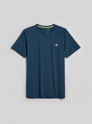 4F Koszulka do biegania regular szybkoschnąca męska - denim M. Niebieskie koszulki sportowe męskie 4f, m, bez wzorów, z denimu, bez kołnierzyka, bez ramiączek, do biegania. Za 129.99 zł.