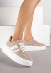 Ciemnobeżowe Sneakersy Klasyczne Tenisówki na Grubej Podeszwie z Koturnem Adessia. Brązowe trampki i tenisówki damskie Renee, bez wzorów, z materiału, klasyczne, bez zapięcia. Za 109.99 zł.