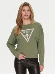 Guess Bluza Pony W4RQ13 KC5H2 Zielony Regular Fit. Zielone bluzy damskie Guess, xl, z aplikacjami, z bawełny, bez kaptura. Za 179.99 zł.