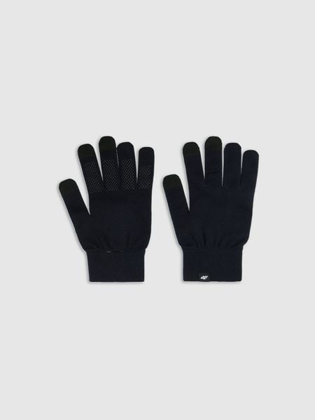 4F Rękawiczki dzianinowe Touch Screen uniseks - czarne S/M. Czarne rękawiczki damskie 4f, bez wzorów, z dzianiny. Za 29.99 zł.