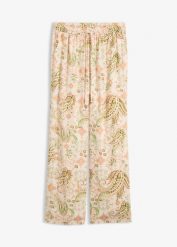Spodnie z gumką w talii ze wzorem paisley. Brązowe spodnie materiałowe damskie bonprix, bez wzorów. Za 99.99 zł.