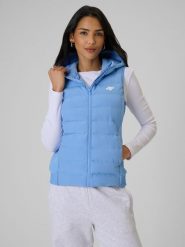 4F Bezrękawnik z wypełnieniem syntetycznym damski - niebieski XL. Niebieskie kurtki damskie 4f, xl, bez wzorów, z materiału, bez kaptura. Za 249.99 zł.