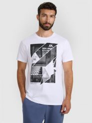 4F T-shirt regular z nadrukiem męski - biały XL. Białe t-shirty męskie 4f, m, bez wzorów, z bawełny, klasyczne, bez kołnierzyka. Za 69.99 zł.