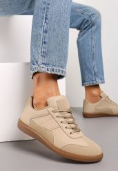 Ciemnobeżowe Sneakersy z Ozdobnymi Przeszyciami przed Kostkę Redala. Brązowe obuwie sportowe damskie Renee, bez wzorów. Za 59.99 zł.