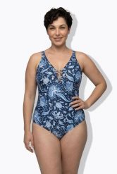 Damskie Strój kąpielowy syrenki miękkie miseczki miękkie miseczki. Niebieskie kostiumy jednoczęściowe damskie Ulla Popken, plus size, bez wzorów, z elastanu, plus size, do pływania. Za 191.99 zł.