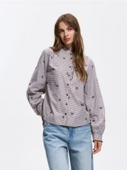 Bluzka w kratę - brązowy. Brązowe bluzki damskie Reserved, l, bez wzorów, z bawełny, bez kołnierzyka, bez ramiączek. Za 119.99 zł.