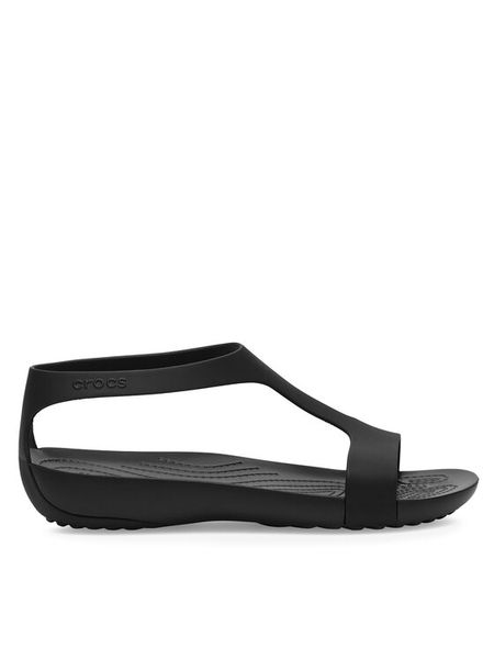 Crocs Sandały SERENA SANDAL 205469-060_ Czarny. Czarne sandały damskie Crocs, bez wzorów, z tworzywa sztucznego, bez obcasa, na płaskiej podeszwie, bez zapięcia. Za 149.99 zł.