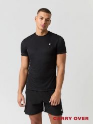 Bjorn_borg ACE LIGHT T-SHIRT z recyklingowanego poliestru – BLACK BEAUTY. Czarne t-shirty męskie Björn Borg, m, bez wzorów, sportowe, bez kołnierzyka. Za 196.00 zł.