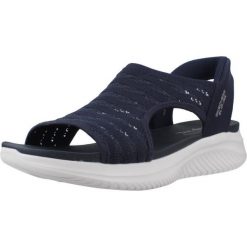 Sandały SKECHERS SLIP-INS ULTRA FLEX 3.0 SUN WARMTH Niebieski. Niebieskie sandały damskie Skechers, bez wzorów, z tkaniny, bez obcasa, bez zapięcia. Za 296.99 zł.