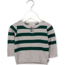 Sweter w kolorze szaro-zielonym. Szare swetry dla chłopców marki Imps & Elfs, w paski, z wełny, z okrągłym kołnierzem. W wyprzedaży za 82.95 zł.
