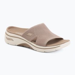 Klapki damskie SKECHERS Go Walk Arch Fit 2.0 Dakota. Brązowe klapki damskie Skechers, bez wzorów, bez obcasa. Za 279.99 zł.