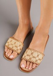 Brązowe Klapki z Geometrycznym Wzorem w Stylu Boho Zeroma. Brązowe klapki damskie Born2be, bez wzorów, boho, bez obcasa, na płaskiej podeszwie. Za 69.99 zł.