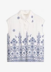 Bluzka z lejącej mieszanki wiskozy. Białe bluzki damskie bonprix, bez wzorów, z wiskozy, bez kołnierzyka, bez ramiączek. Za 64.99 zł.