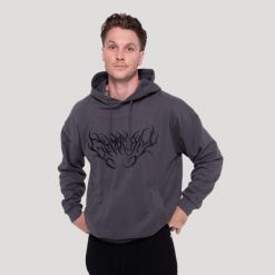 Bluza męska fitness z kapturem oversize szara Thorn. Szare bluzy męskie GYMBEAM, m, bez wzorów, z bawełny, z kapturem, na fitness i siłownię. Za 148.90 zł.