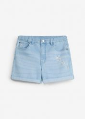 Szorty jeansowe mid waist z bawełną organiczną. Niebieskie jeansy dla dziewczynek bonprix, z bawełny. Za 84.99 zł.