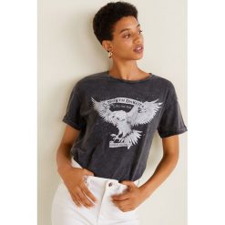 Mango - Top Rocker. Szare topy damskie Mango, z nadrukiem, z bawełny, z okrągłym kołnierzem, z krótkim rękawem. Za 69.90 zł.