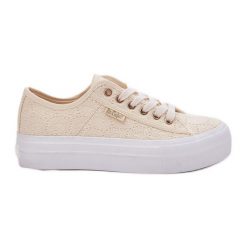 Trampki Damskie Z Koronką Lee Cooper LCW-25-31-3440L Beżowe beżowy. Brązowe trampki i tenisówki dziewczęce bez wzorów, z koronki, bez zapięcia. Za 187.53 zł.