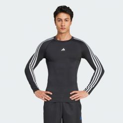 Koszulka TECHFIT Compression Training 3-Stripes Long Sleeve. Czarne buty sportowe męskie Adidas, z materiału, bez zapięcia, na fitness i siłownię, techfit (adidas). Za 219.00 zł.