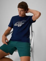4F T-shirt regular z nadrukiem męski - granatowy XL. Niebieskie t-shirty męskie 4f, m, bez wzorów, z bawełny, biznesowe, bez kołnierzyka. Za 69.99 zł.