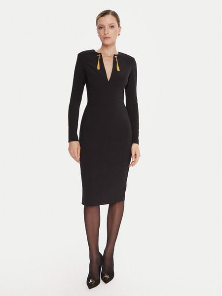 Elisabetta Franchi Sukienka koktajlowa AB-805-57E2-V460 Czarny Slim Fit. Czarne sukienki damskie Elisabetta Franchi, bez wzorów, z syntetyku, wizytowe, bez kołnierzyka, bez ramiączek. Za 1,999.00 zł.