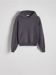 Bawełniana bluza z kapturem - ciemnoszary. Szare bluzy damskie Reserved, l, bez wzorów, z bawełny, z kapturem. W wyprzedaży za 89.99 zł.