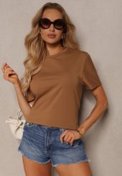 Brązowa Klasyczna Gładka Koszulka z Bawełny Detima. Brązowe bluzki damskie Renee, xl, bez wzorów, z bawełny, klasyczne, bez kołnierzyka. Za 34.99 zł.