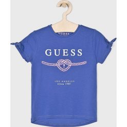 Guess Jeans - Top dziecięcy 118-175 cm. Niebieskie t-shirty i topy dla dziewczynek Guess Jeans, z aplikacjami, z bawełny, bez ramiączek. W wyprzedaży za 49.90 zł.