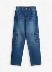 Jeansy loose fit, cargo z regulowanym pasem, straight. Niebieskie jeansy dla chłopców bonprix, z jeansu. Za 109.99 zł.