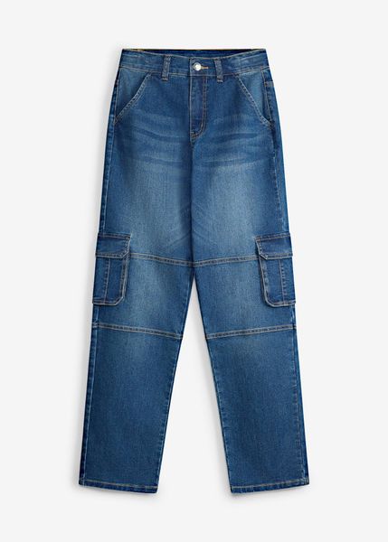 Jeansy loose fit, cargo z regulowanym pasem, straight. Niebieskie jeansy dla chłopców bonprix, z jeansu. Za 89.99 zł.