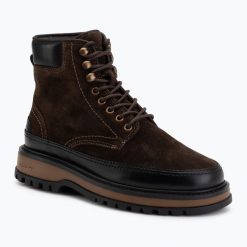 Buty męskie GANT Clafton 31643132. Brązowe eleganckie półbuty GANT, z gumy, eleganckie, przed kolano, bez zapięcia. Za 389.99 zł.