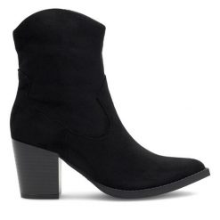 Kowbojki DeeZee. Czarne botki damskie DeeZee, bez obcasa, na słupku, bez zapięcia. Za 139.99 zł.