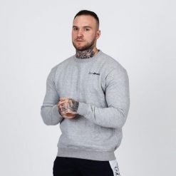 Bluza męska fitness regular fit szara Basic. Szare bluzy męskie GYMBEAM, m, bez wzorów, z bawełny, bez kaptura, na fitness i siłownię. Za 85.90 zł.