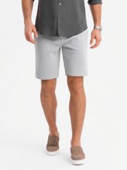 Męskie szorty ze strukturalnej dzianiny SLIM FIT – jasnoszare V4 OM-SRCS-0169 - XXL. Szare krótkie spodenki sportowe męskie Ombre Clothing, l, bez wzorów, z bawełny. W wyprzedaży za 109.99 zł.