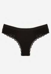 Czarne Majtki Stringi Ozdobione Koronką z Bawełną Meniliphis. Czarne stringi damskie Renee, l, bez wzorów, z bawełny. Za 6.99 zł.