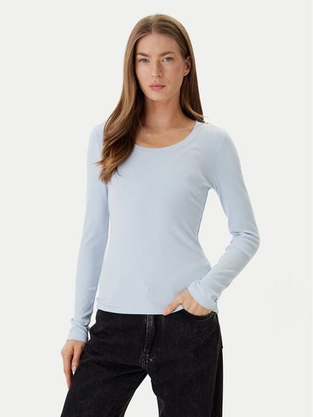 Calvin Klein Bluzka LV044D235G Błękitny Slim Fit. Niebieskie bluzki damskie Calvin Klein, xs, bez wzorów, bez kołnierzyka, bez ramiączek. Za 329.99 zł.