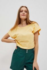 T-shirt z odkrytymi plecami waniliowy. Bluzki damskie MOODO, l, bez wzorów, z bawełny, bez kołnierzyka. W wyprzedaży za 15.99 zł.