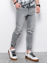 Spodnie męskie jeansowe joggery - szare V3. Szare spodnie materiałowe męskie Ombre Clothing, m, bez wzorów, z bawełny, klasyczne. W wyprzedaży za 99.99 zł.