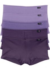 Figi panty (5 par). Fioletowe figi damskie bonprix, z aplikacjami. Za 62.99 zł.