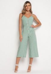 Jasnozielony Kombinezon o Długości 3/4 na Ramiączkach Bellacina. Zielone sukienki damskie Born2be, na lato, l, bez wzorów, bez kołnierzyka, bez ramiączek. Za 69.99 zł.