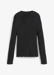 Sweter z miękkiej wełny merino. Szare swetry damskie bonprix, na jesień, bez wzorów, ze skóry, bez kołnierzyka, bez ramiączek, bez kaptura. Za 219.99 zł.