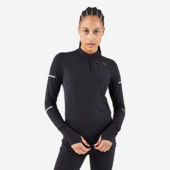 Bluza do biegania damska Kiprun Run 900 Warm. Czarne bluzy sportowe damskie KIPRUN, m, bez wzorów, z materiału, bez kaptura, do biegania. Za 149.99 zł.