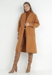 Brązowy Płaszcz Boucle Niezapinany Zopho. Brązowe płaszcze damskie Born2be, s, bez wzorów, z jeansu, eleganckie, bez kaptura. Za 129.99 zł.
