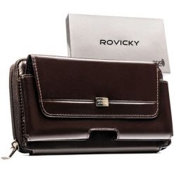 Skórzana, brązowa saszetka męska z systemem RFID - Rovicky. Brązowe saszetki męskie ROVICKY, ze skóry. Za 89.99 zł.