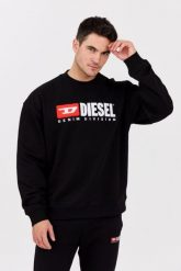 DIESEL Czarna męska bluza S-BOXT-DIV z dużym logo, Rozmiar XL. Czarne bluzy męskie Diesel, l, bez wzorów, z bawełny, bez kaptura. W wyprzedaży za 513.99 zł.