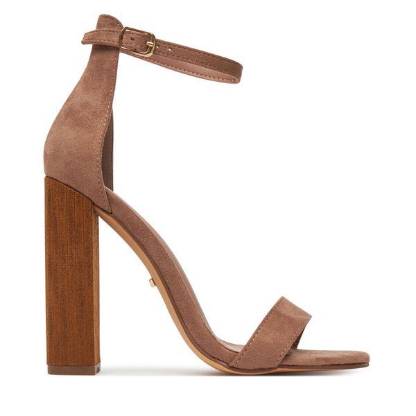 Sandały DeeZee. Brązowe sandały damskie DeeZee, bez wzorów, bez obcasa, na słupku, bez zapięcia. Za 129.99 zł.